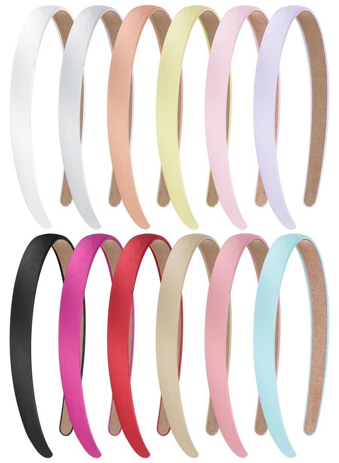 Amariver 12Pcs Satin Headband for Women 0.8inch Satin Headbands Thin Hard Head Bands DIY Plain Hair Band Fashion Hair Accessories for Women Girls - Image 1